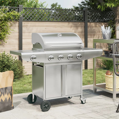 vidaXL Gas BBQ Grill with 5 Burners Silver Stainless Steel 1