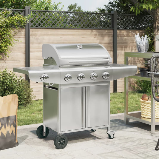 vidaXL Gas BBQ Grill with 5 Burners Silver Stainless Steel 1