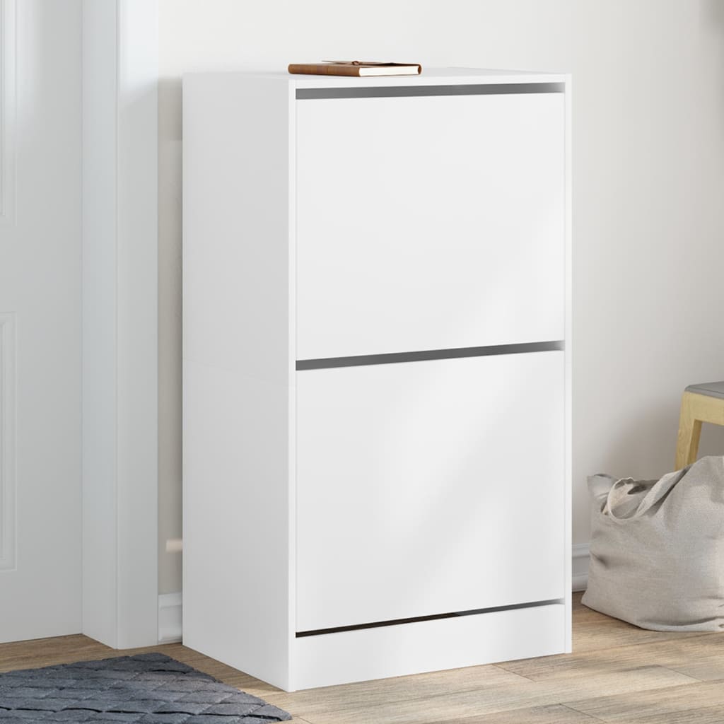 Shoe Cabinet with 2 Flip-Drawers Width 60 cm Depth 42 cm White 108 cm