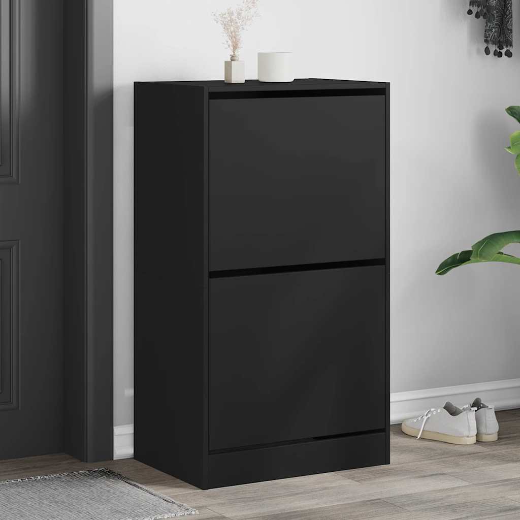 Shoe Cabinet with 2 Flip-Drawers Width 60 cm Depth 42 cm Black 108 cm