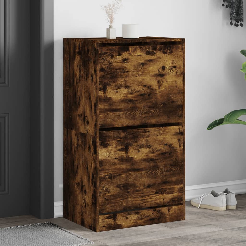 Shoe Cabinet with 2 Flip-Drawers Width 60 cm Depth 42 cm Smoked oak 108 cm