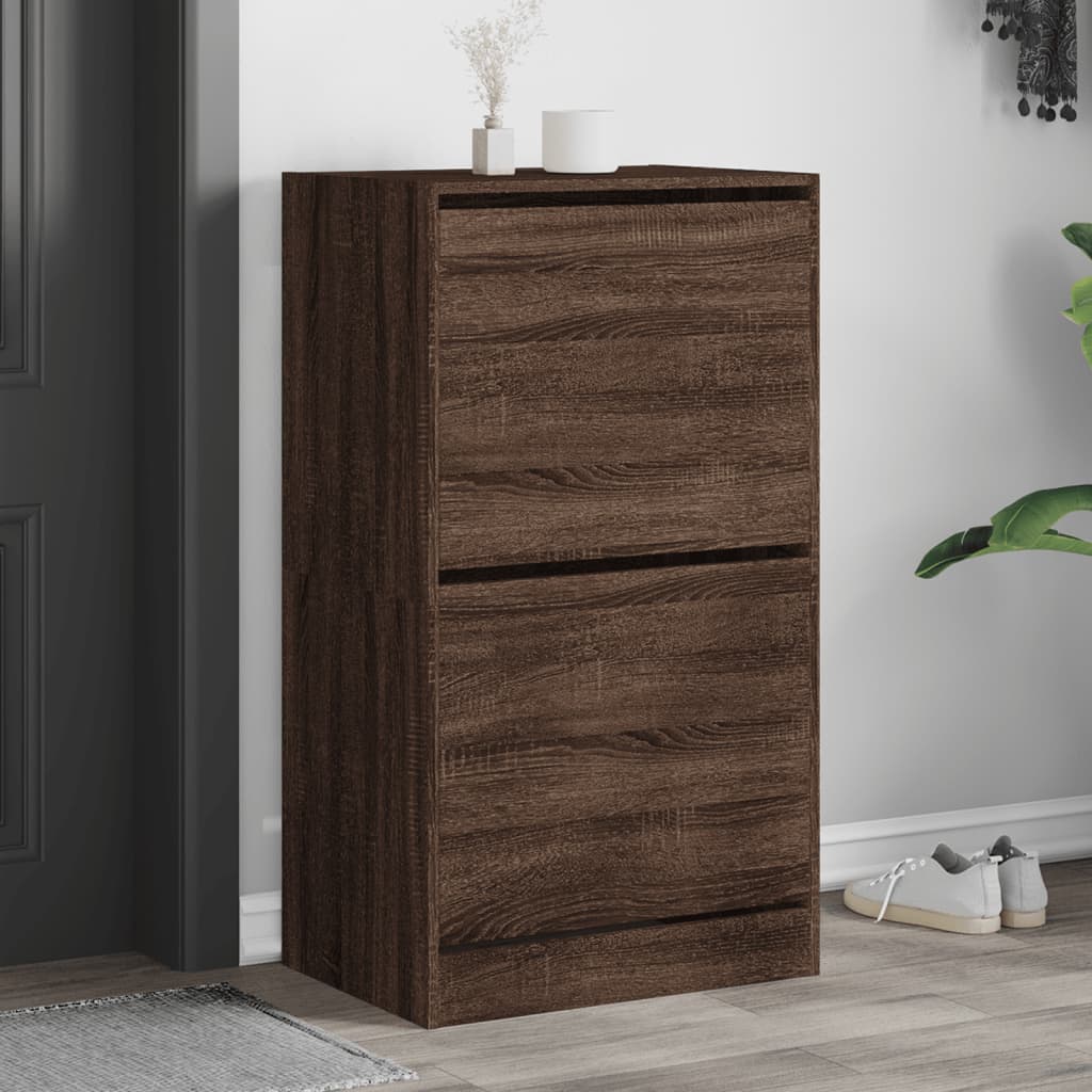 Shoe Cabinet with 2 Flip-Drawers Width 60 cm Depth 42 cm Brown oak 108 cm