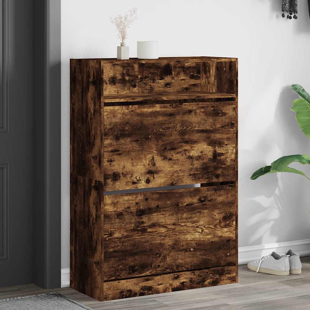Shoe Cabinet with 2 Flip-Drawers 80x34x116 cm Smoked oak 80 cm