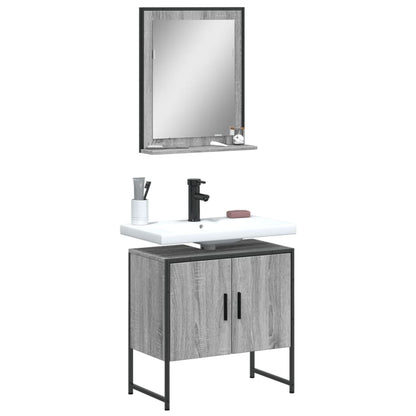 2 Piece Bathroom Cabinet Set Engineered Wood Grey sonoma