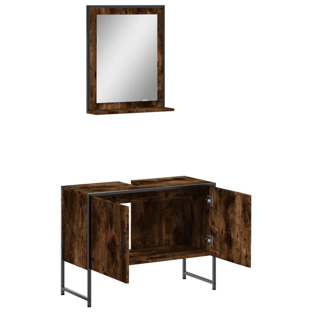 2 Piece Bathroom Cabinet Set Engineered Wood Smoked oak