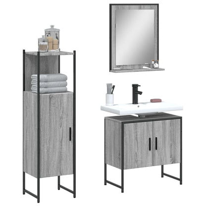 3 Piece Bathroom Cabinet Set Engineered Wood Grey sonoma