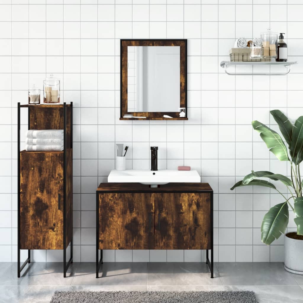 3 Piece Bathroom Cabinet Set Engineered Wood Smoked oak