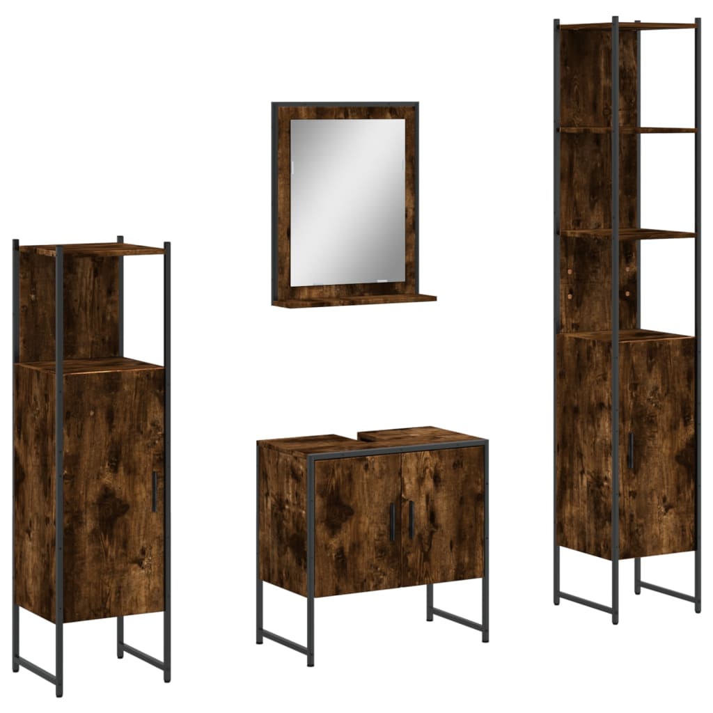4 Piece Bathroom Cabinet Set Engineered Wood Smoked oak