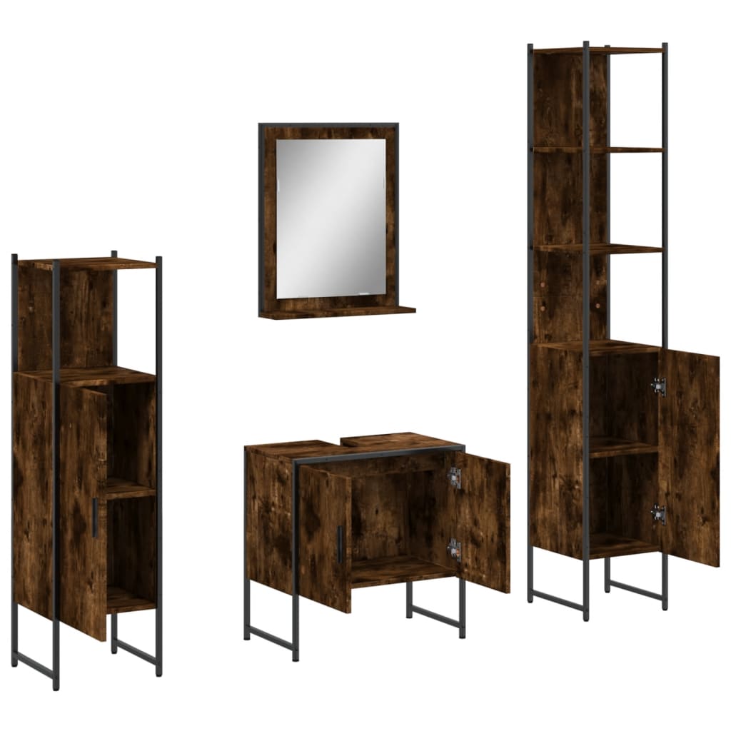4 Piece Bathroom Cabinet Set Engineered Wood Smoked oak