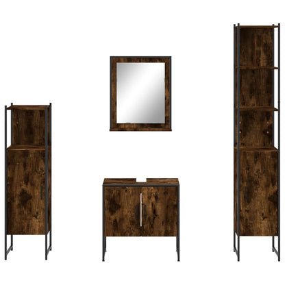4 Piece Bathroom Cabinet Set Engineered Wood Smoked oak