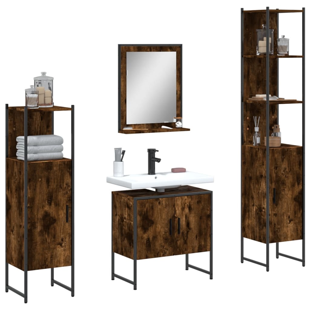 4 Piece Bathroom Cabinet Set Engineered Wood Smoked oak