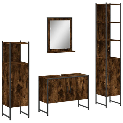 4 Piece Bathroom Cabinet Set Engineered Wood Smoked oak