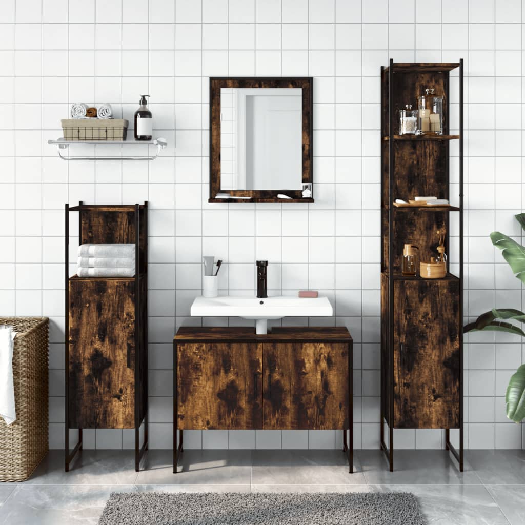 4 Piece Bathroom Cabinet Set Engineered Wood Smoked oak