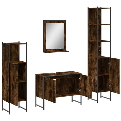 4 Piece Bathroom Cabinet Set Engineered Wood Smoked oak