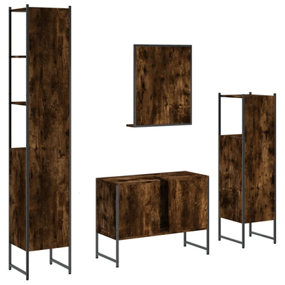 4 Piece Bathroom Cabinet Set Engineered Wood Smoked oak
