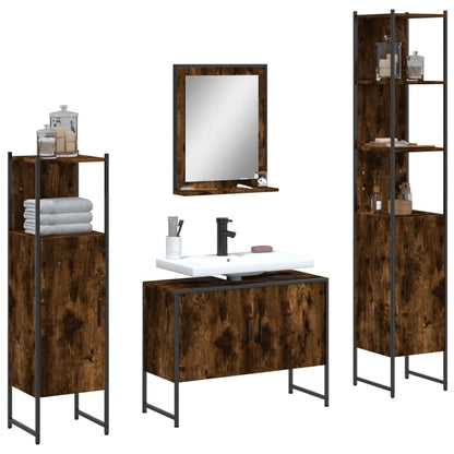 4 Piece Bathroom Cabinet Set Engineered Wood Smoked oak