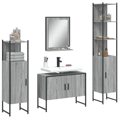 4 Piece Bathroom Cabinet Set Engineered Wood Grey sonoma