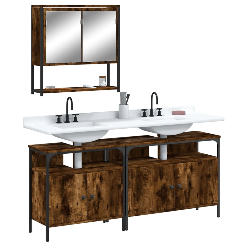 3 Piece Bathroom Furniture Set Engineered Wood Smoked oak