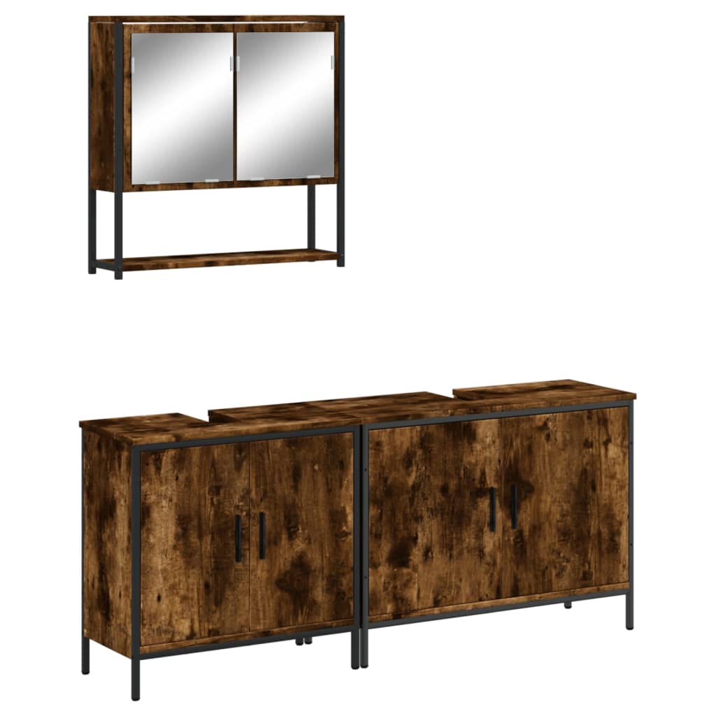3 Piece Bathroom Furniture Set Engineered Wood Smoked oak