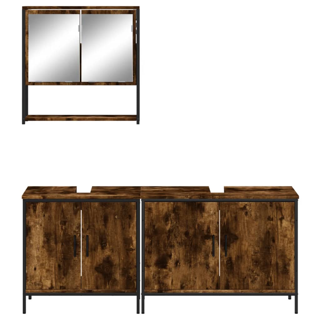 3 Piece Bathroom Furniture Set Engineered Wood Smoked oak