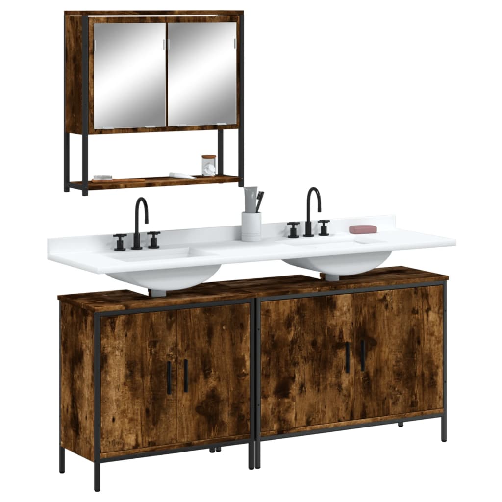 3 Piece Bathroom Furniture Set Engineered Wood Smoked oak