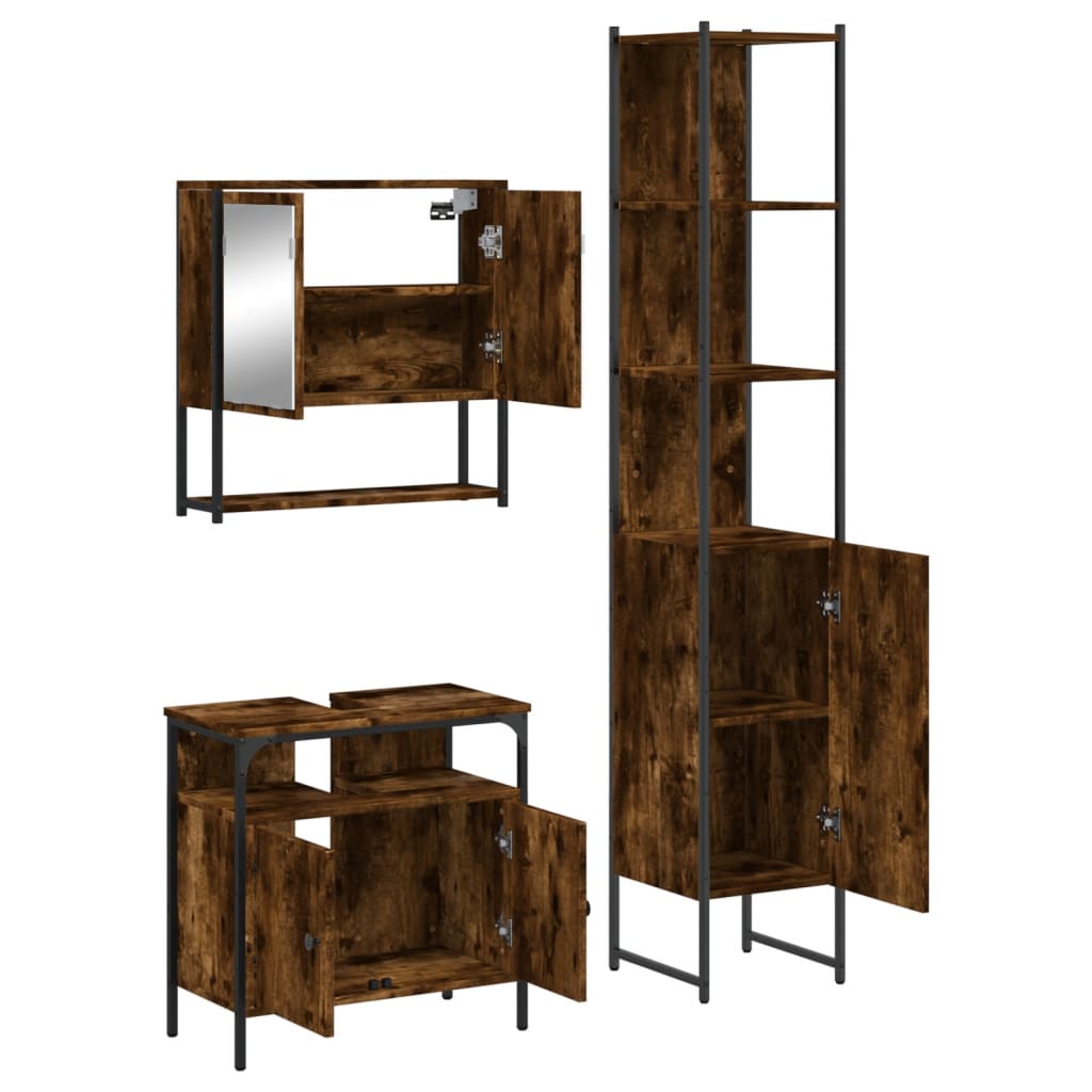Bathroom Furniture Set 3 pcs Engineered Wood Smoked oak