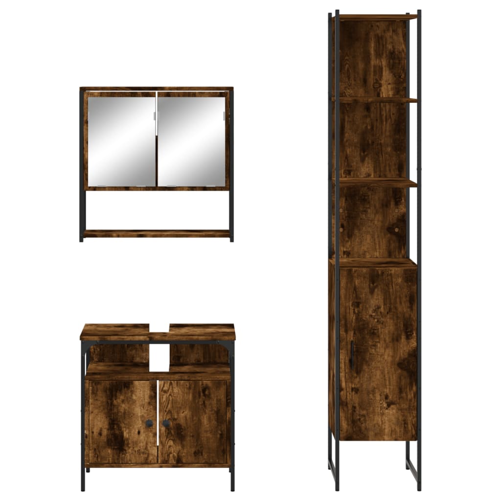 Bathroom Furniture Set 3 pcs Engineered Wood Smoked oak