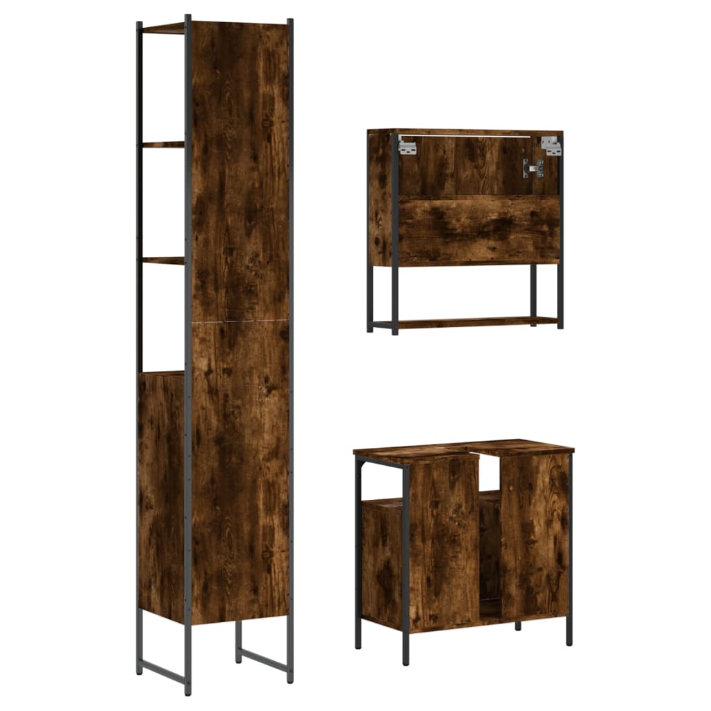 Bathroom Furniture Set 3 pcs Engineered Wood Smoked oak