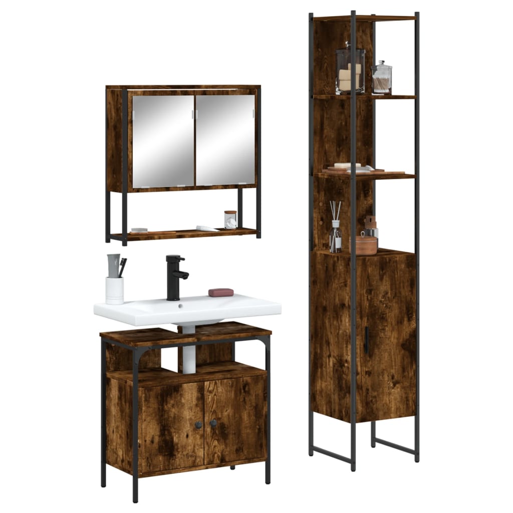 Bathroom Furniture Set 3 pcs Engineered Wood Smoked oak