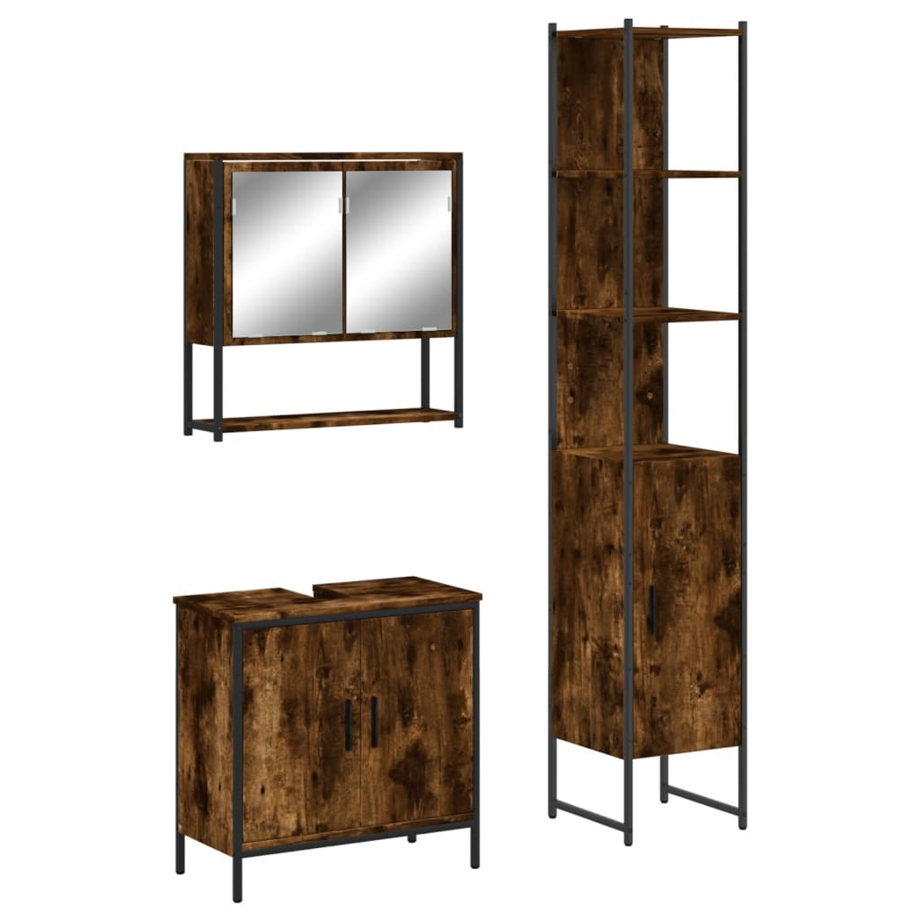3 Piece Bathroom Furniture Set Engineered Wood Smoked oak