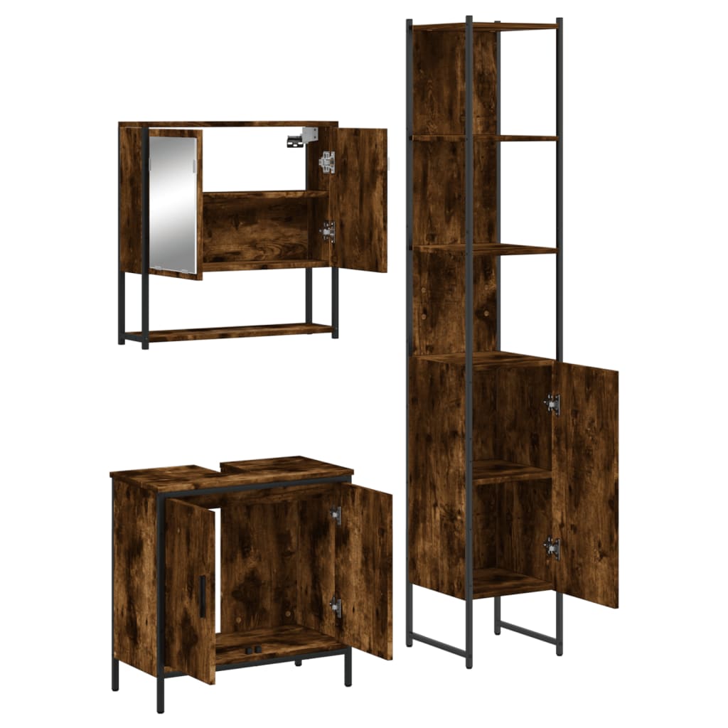 3 Piece Bathroom Furniture Set Engineered Wood Smoked oak