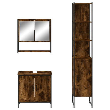 3 Piece Bathroom Furniture Set Engineered Wood Smoked oak