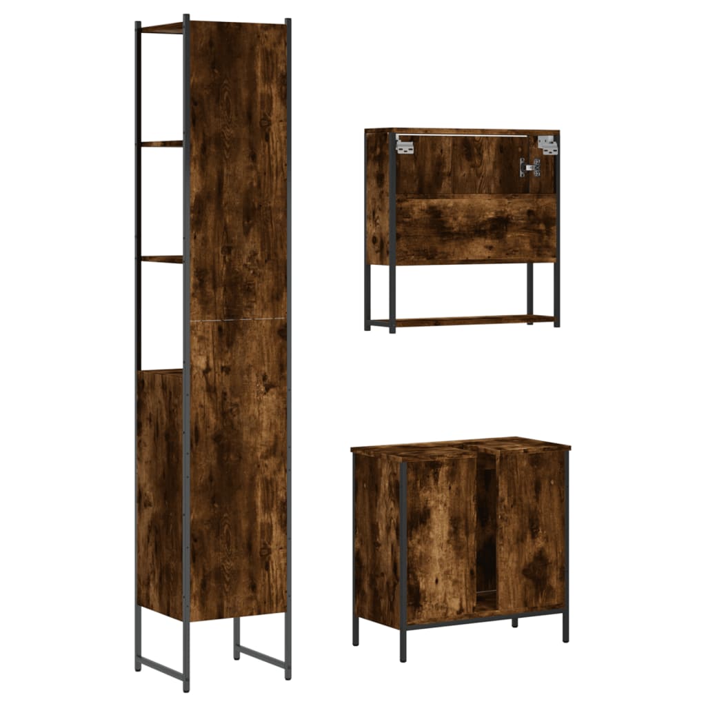 3 Piece Bathroom Furniture Set Engineered Wood Smoked oak