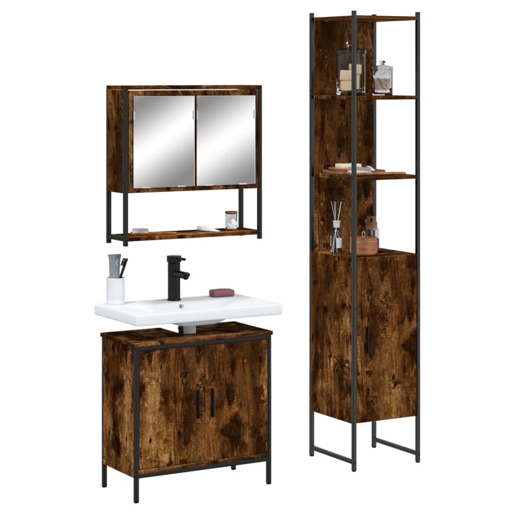 3 Piece Bathroom Furniture Set Engineered Wood Smoked oak