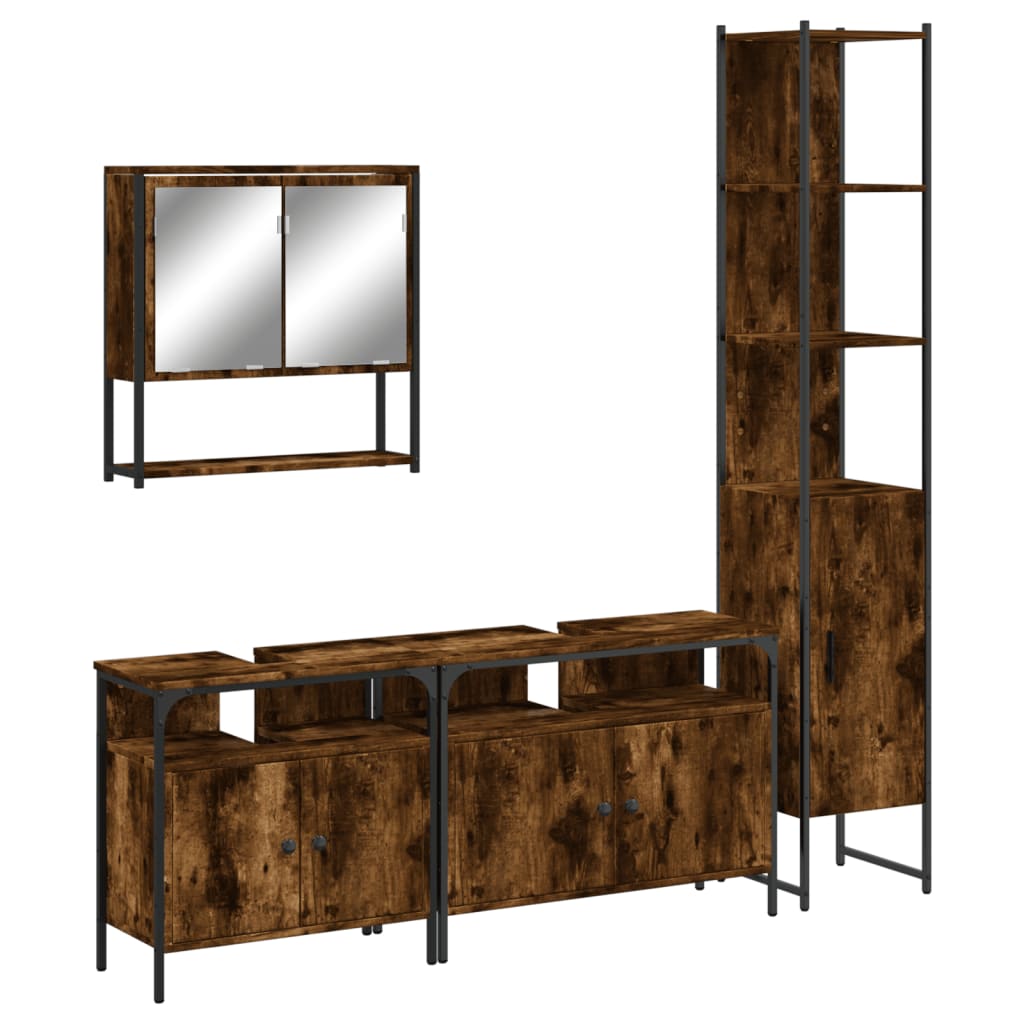Bathroom Furniture Set 4 pcs Engineered Wood Smoked oak