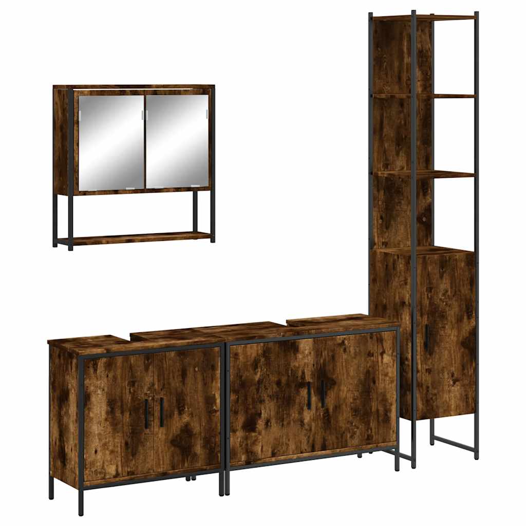 4 Piece Bathroom Furniture Set Engineered Wood Smoked oak