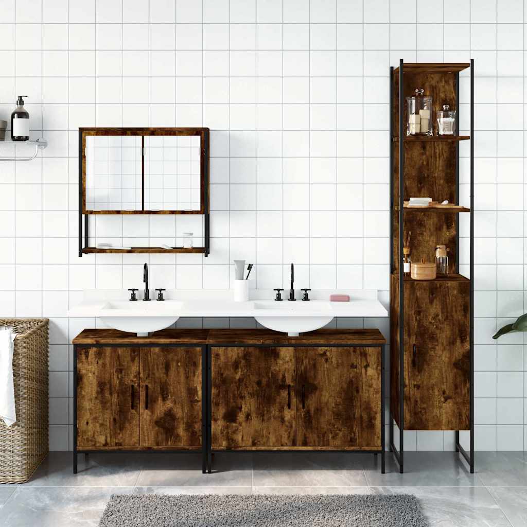 4 Piece Bathroom Furniture Set Engineered Wood Smoked oak