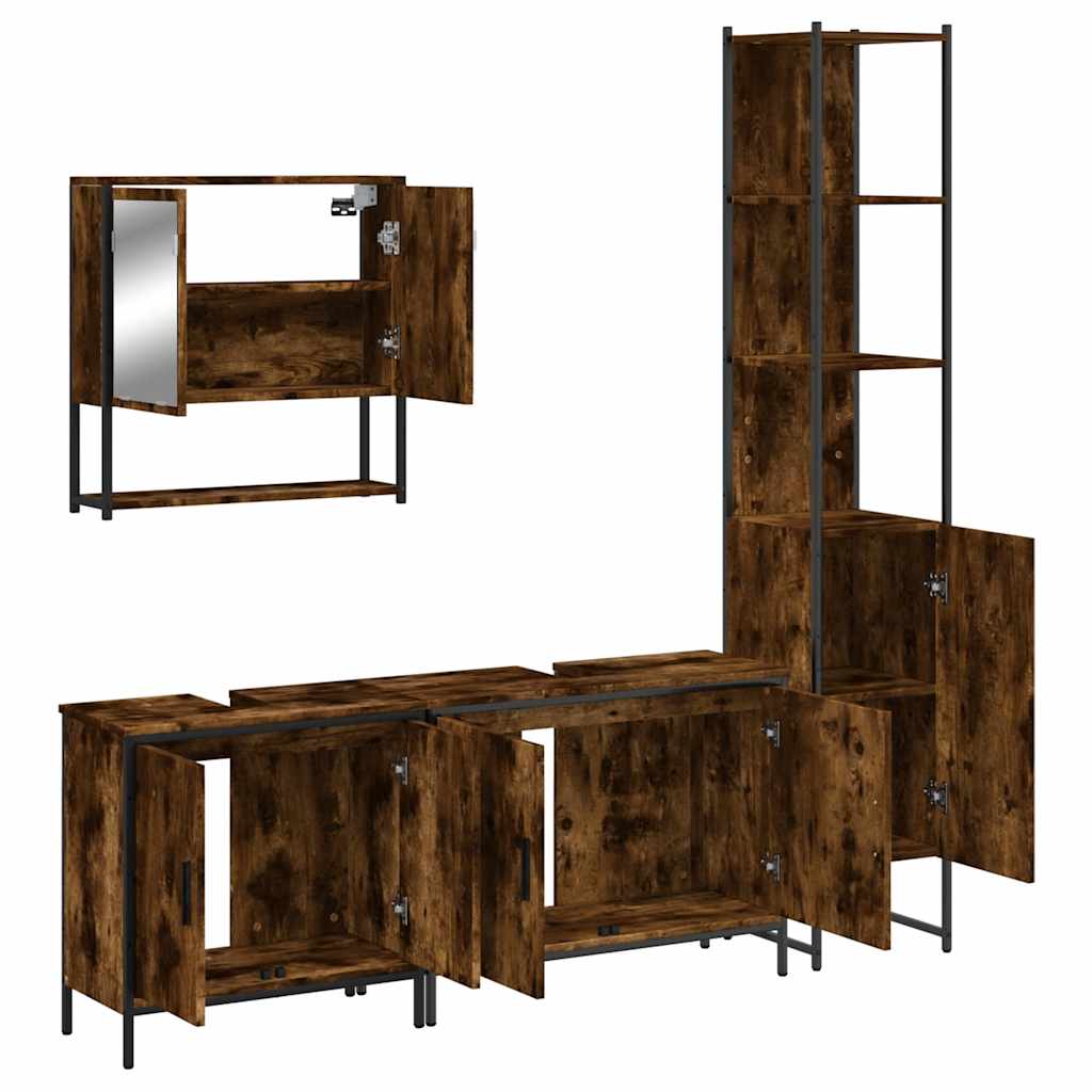 4 Piece Bathroom Furniture Set Engineered Wood Smoked oak