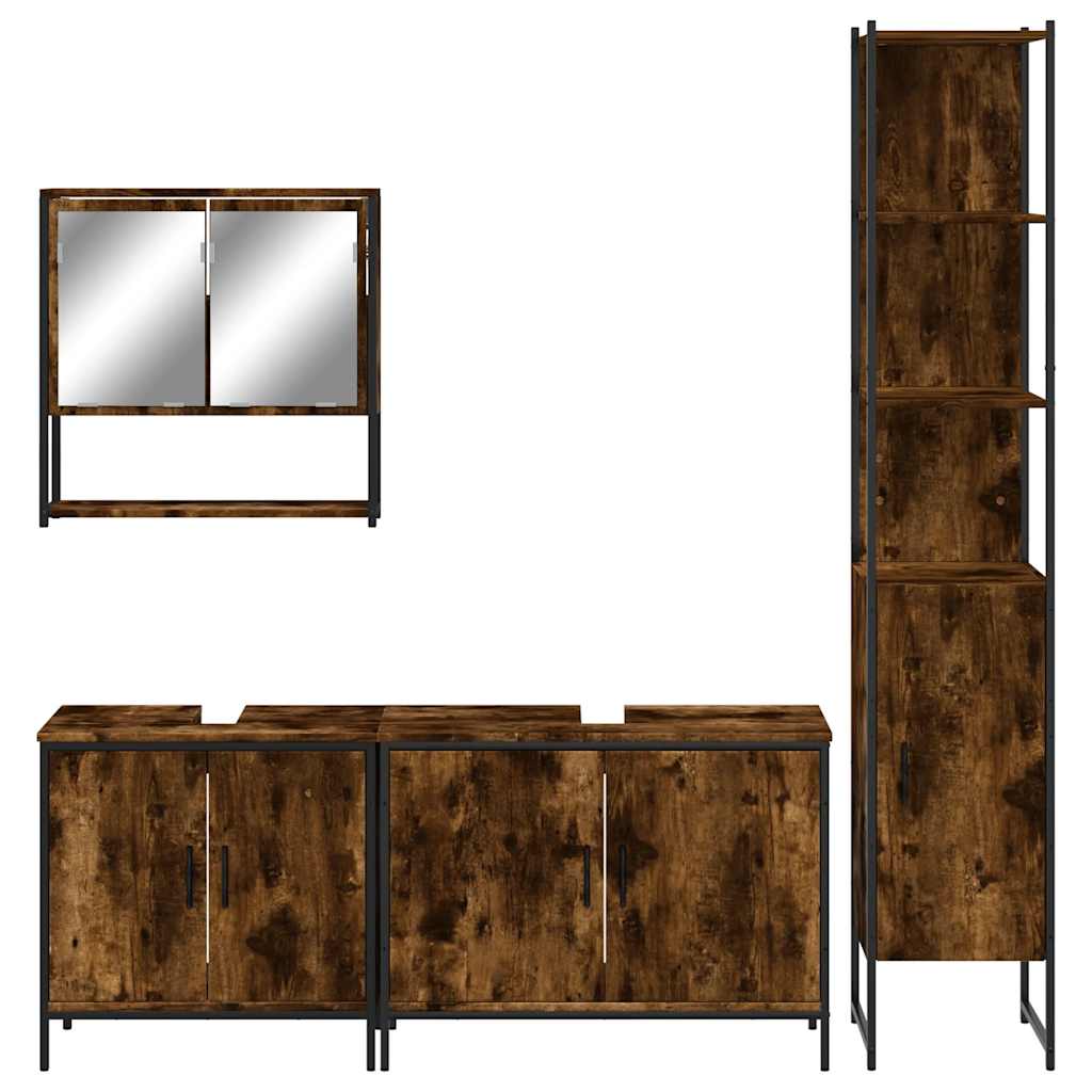 4 Piece Bathroom Furniture Set Engineered Wood Smoked oak