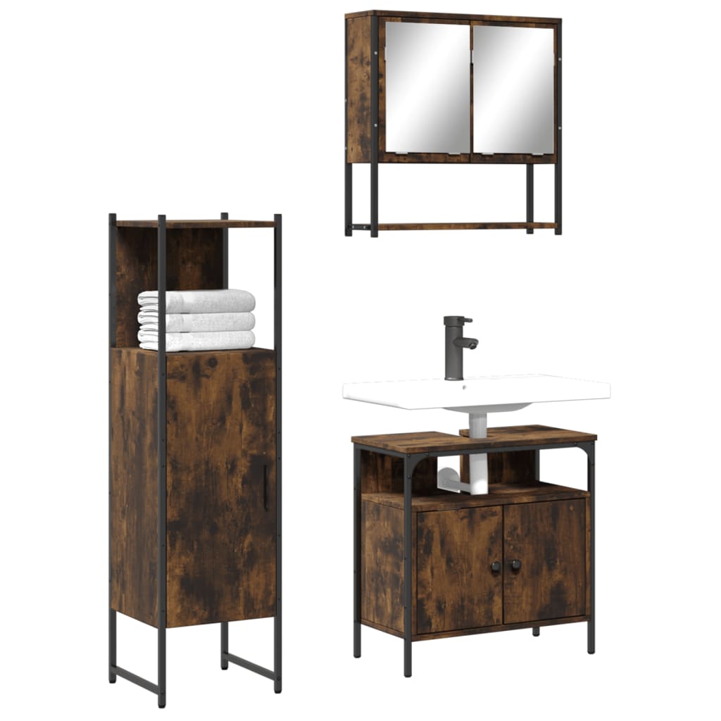 3 Piece Bathroom Furniture Set Engineered Wood Smoked oak