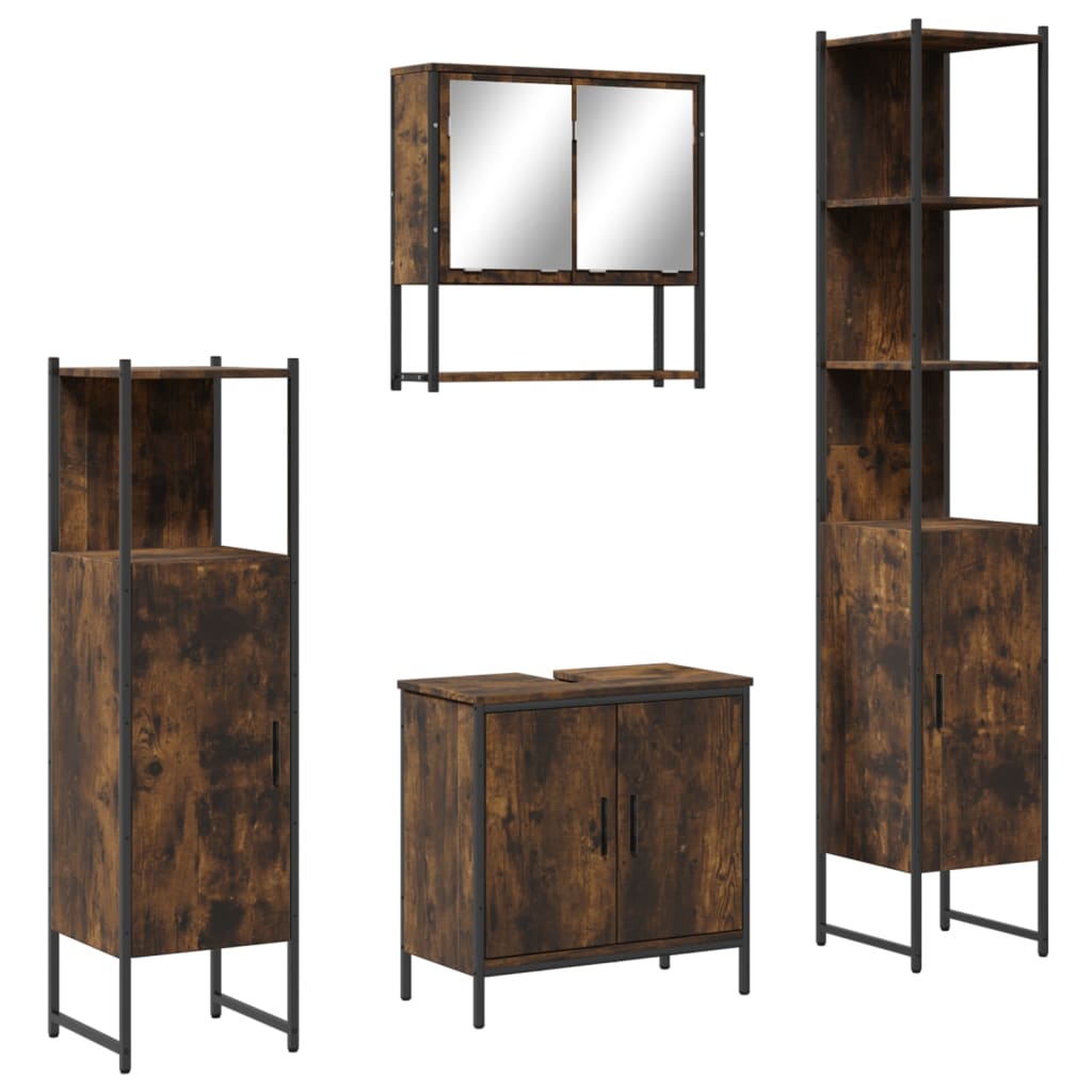 4 Piece Bathroom Furniture Set Engineered Wood Smoked oak