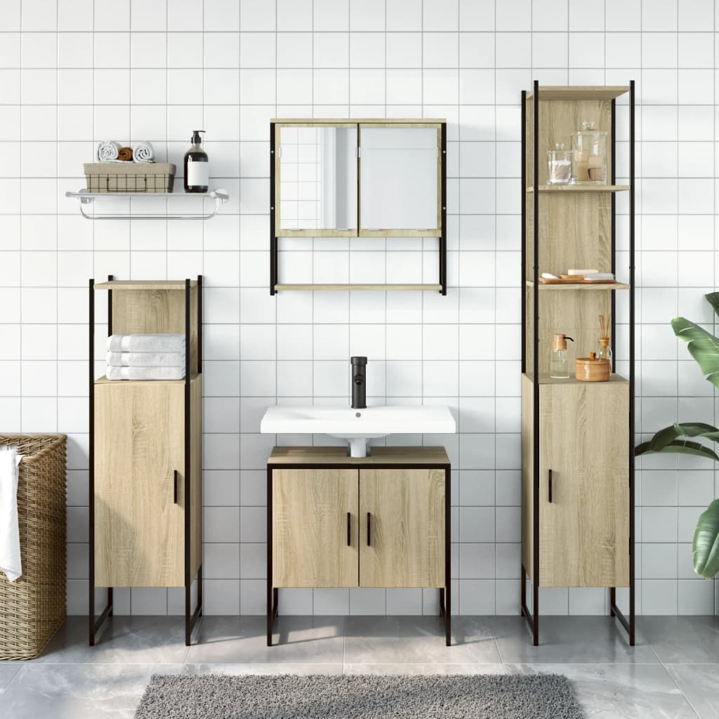 4 Piece Bathroom Furniture Set Engineered Wood Smoked oak