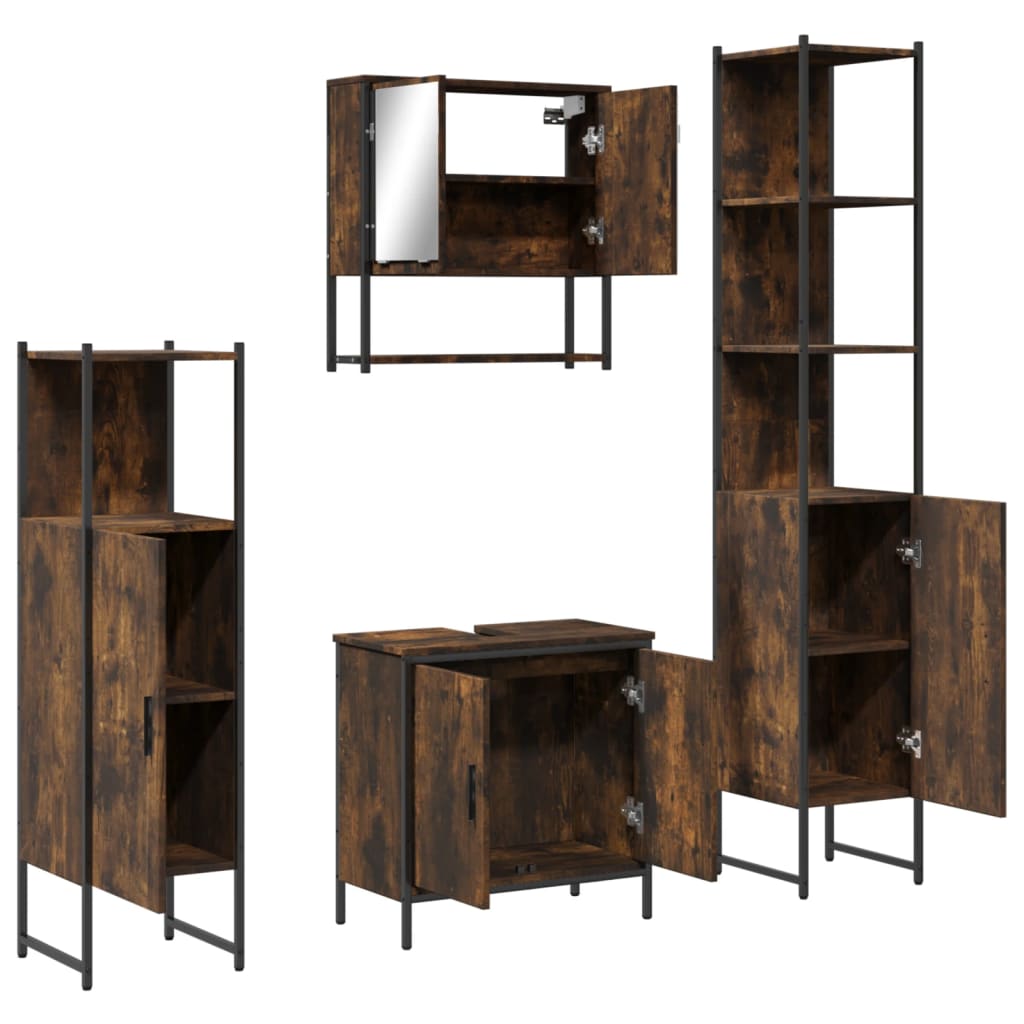 4 Piece Bathroom Furniture Set Engineered Wood Smoked oak
