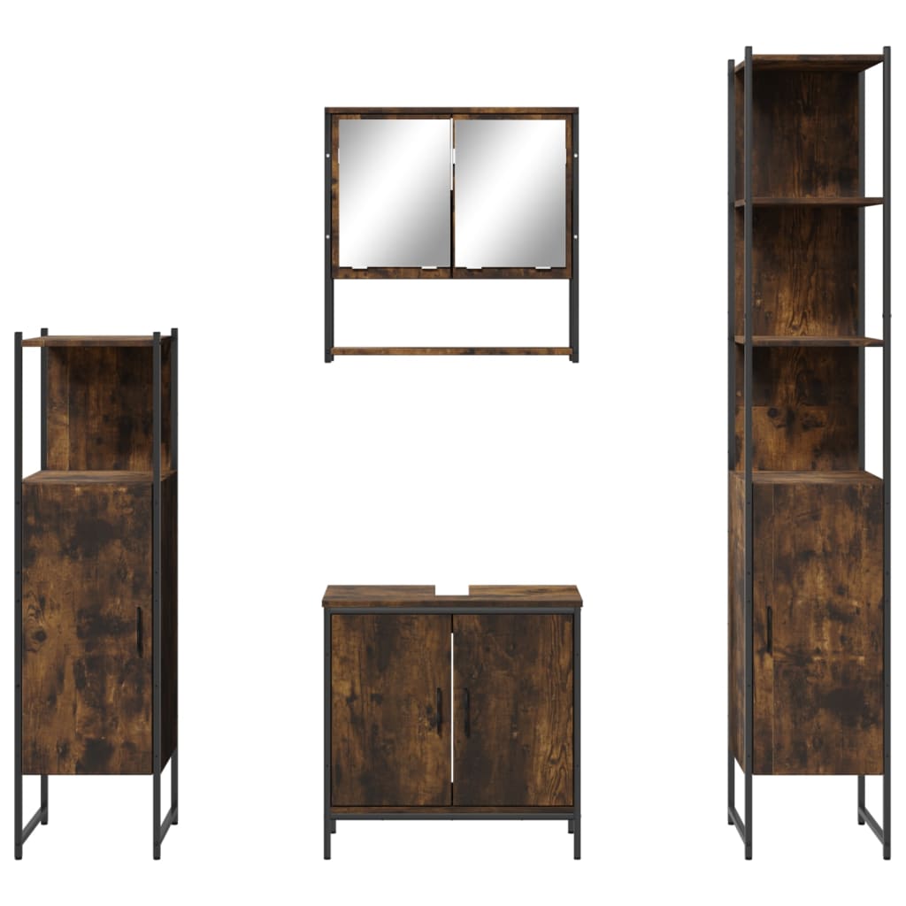 4 Piece Bathroom Furniture Set Engineered Wood Smoked oak