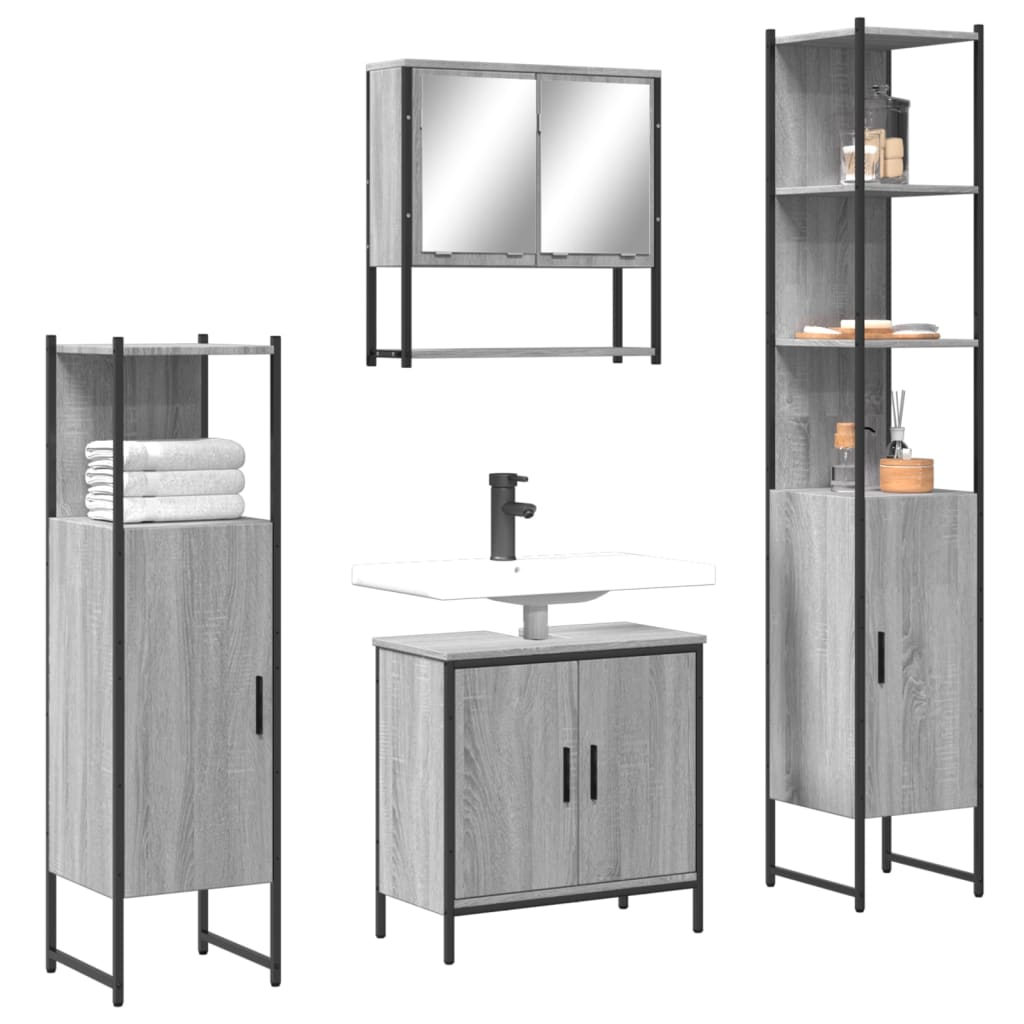 4 Piece Bathroom Furniture Set Engineered Wood Grey sonoma