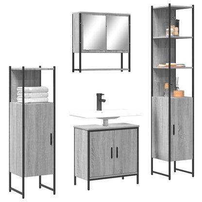 4 Piece Bathroom Furniture Set Engineered Wood Grey sonoma