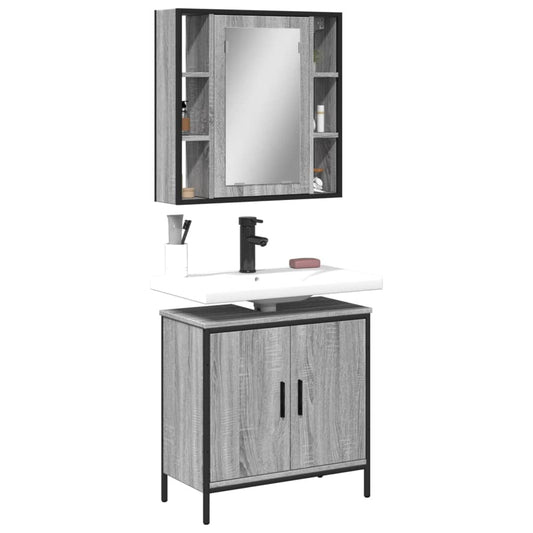 2 Piece Bathroom Furniture Set Engineered Wood Grey sonoma