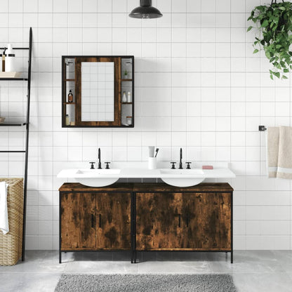 3 Piece Bathroom Cabinet Set Engineered Wood Smoked oak