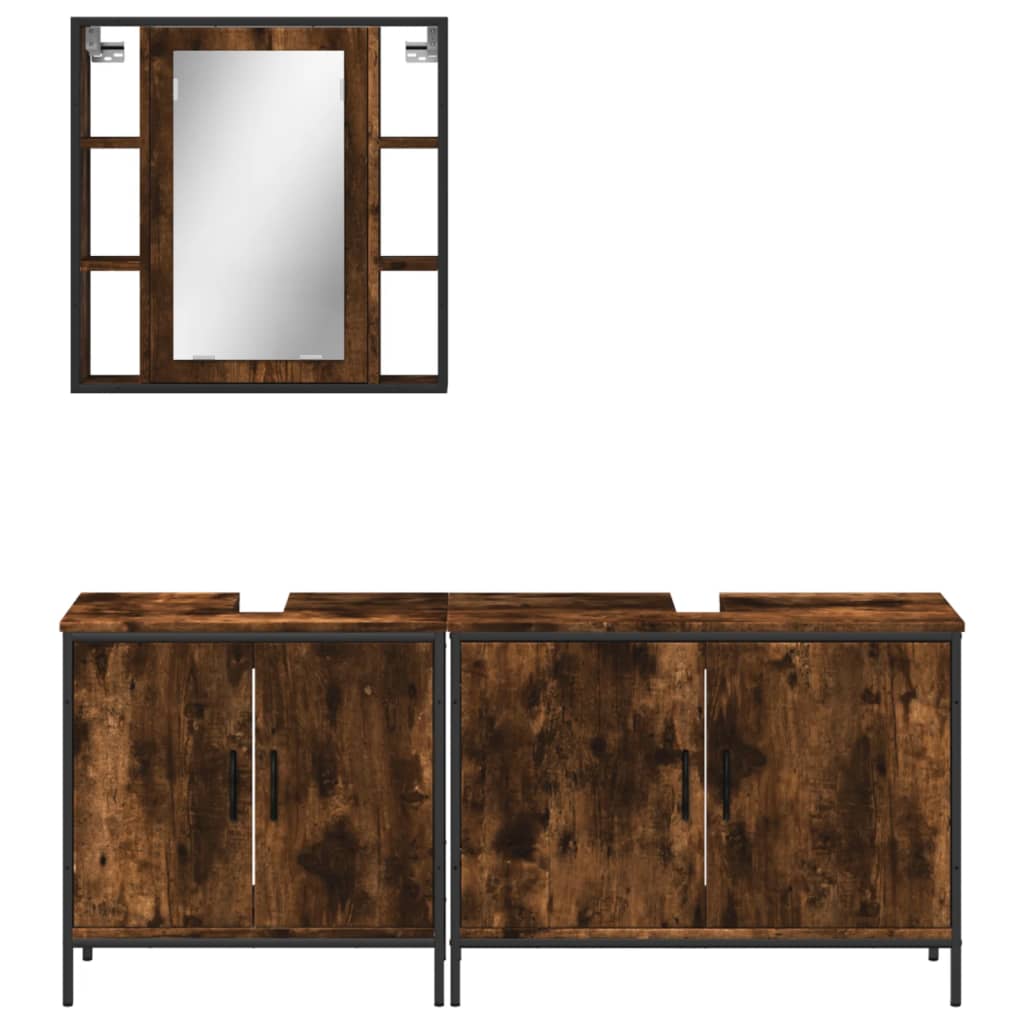 3 Piece Bathroom Cabinet Set Engineered Wood Smoked oak