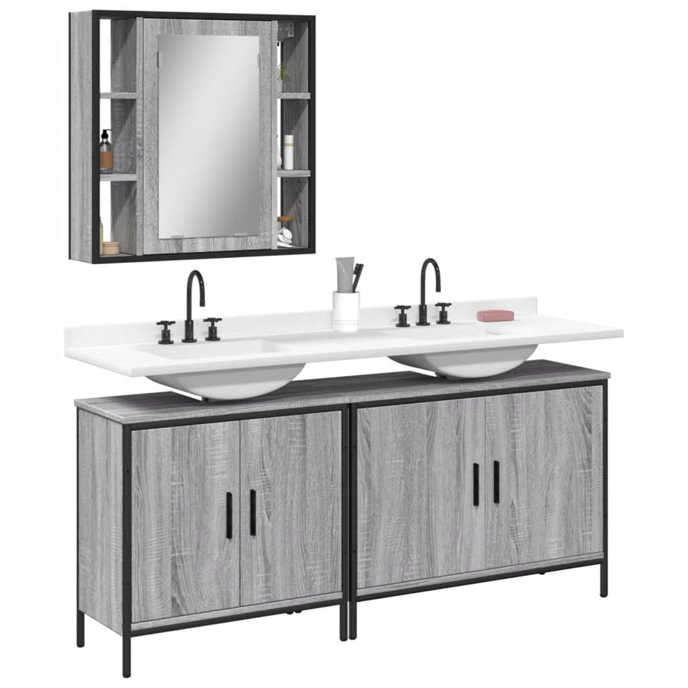 vidaXL 3 Piece Bathroom Cabinet Set Engineered Wood